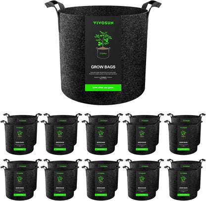 VIVOSUN 20-Pack 3 Gallon Grow Bags, Heavy Duty Thickened Nonwoven Fabric Pots with Handles for Flowers Fruits and Vegetables Black