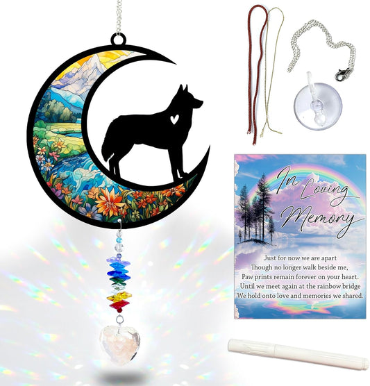 Husky Suncatcher, Personalized Pet Loss Gift with Name & Date, Heart-Shaped Crystal Sun Catcher