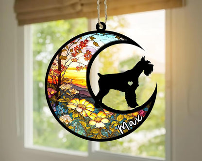Personalized Dog Memorial, Custom Name Schnauzer (Black) Dog Christmas Ornament with Name, Custom Breeds, Pet Loss Light Catcher, Gifts for Lovers Loss of Pet Sympathy on Mothers Day Christmas