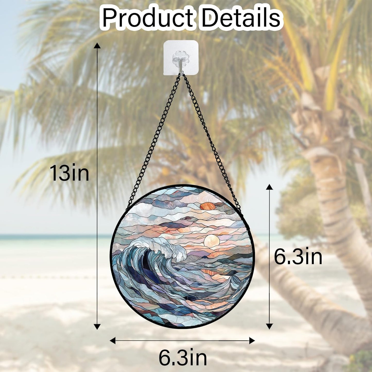 Stained Glass Window Hanging, Sunrise Waves Sun Catchers Diamond Glass Panel Hangings Abstract Suncatcher Decor for Birthday for Women, Men, Wife, Aunt, and Mom 6.3 in