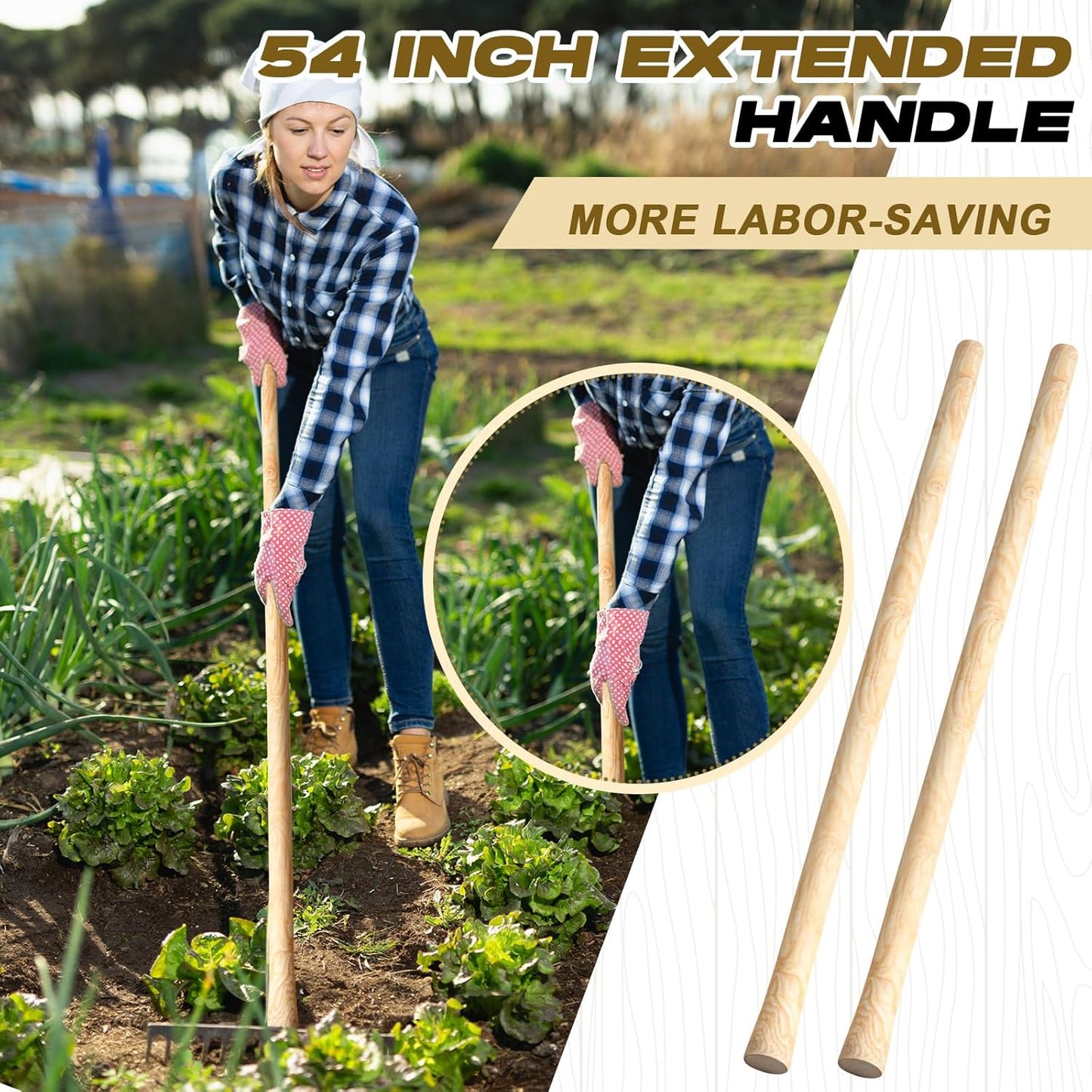 Lasnten 1 Pcs 55 Inch Pure Solid Wood Replacement Hoe Handle for Garden Digging Spading Fork, Shovel Handle Replacement, 1.38-1.77 Inch Diameter