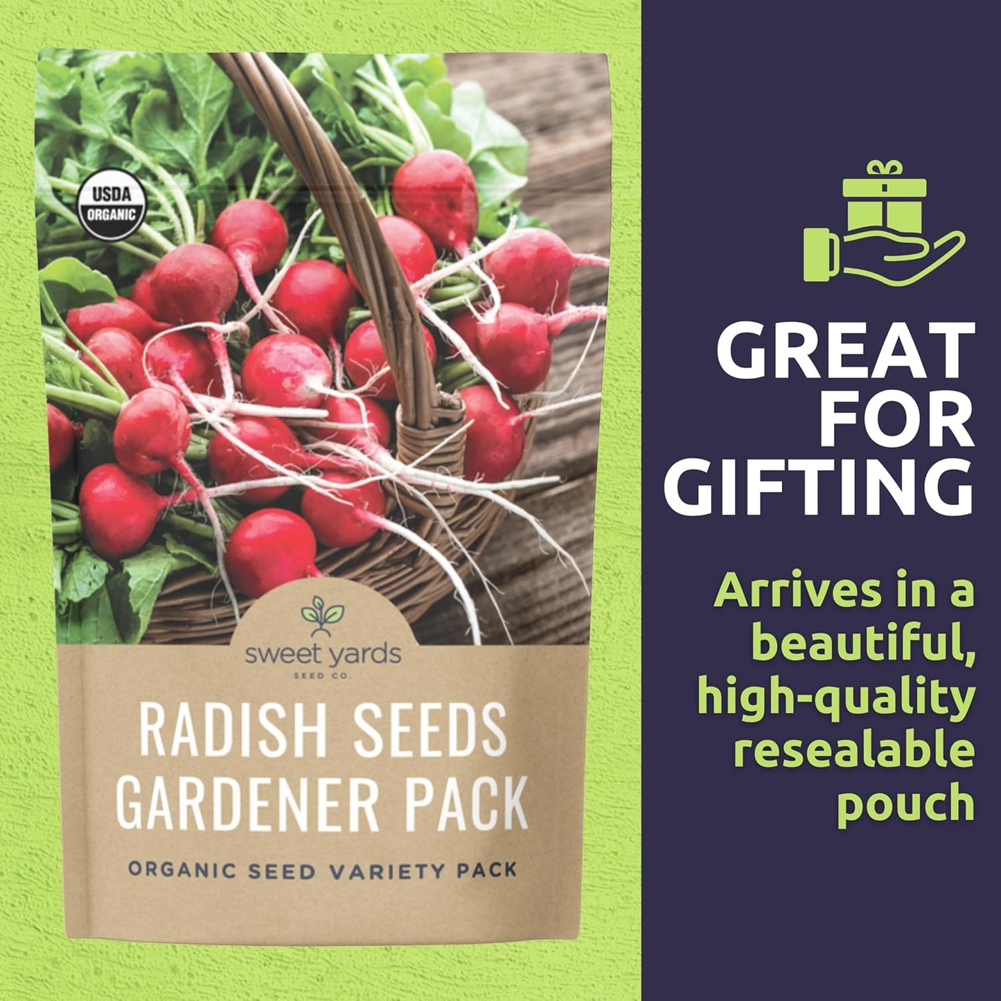 Organic Radish Seeds Variety Pack - 5 Individual Packs - 2025 Season - Cherry Belle, Easter Egg, Misato Rose and More! for Indoor & Outdoor Planting (Non-GMO, Certified Organic)