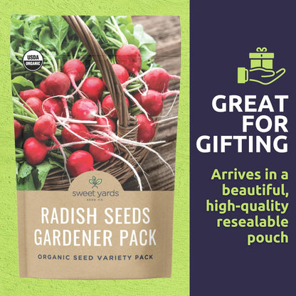 Organic Radish Seeds Variety Pack - 5 Individual Packs - 2025 Season - Cherry Belle, Easter Egg, Misato Rose and More! for Indoor & Outdoor Planting (Non-GMO, Certified Organic)