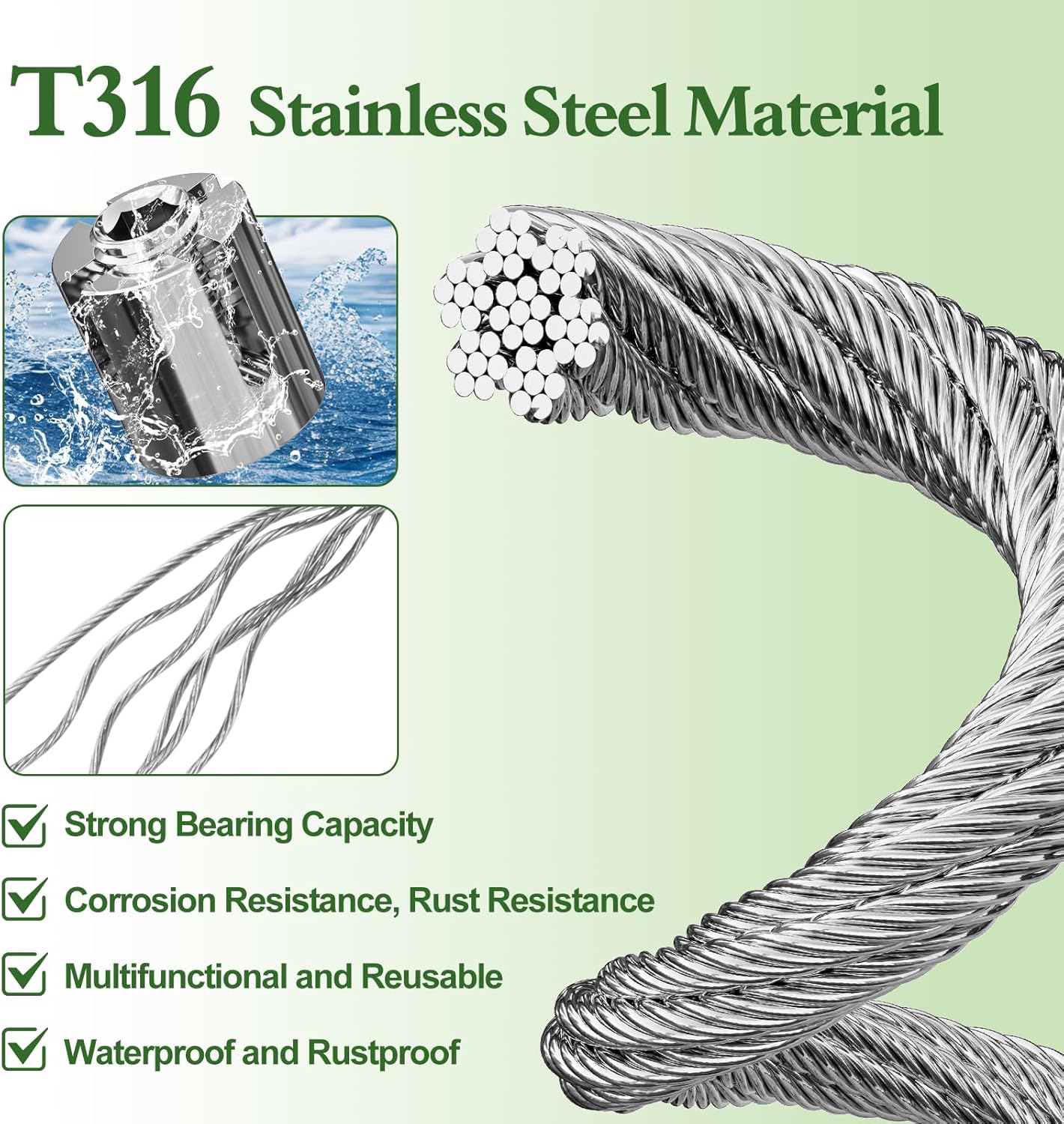 SPECILITE Wire Trellis for Climbing Plants Outdoor, 30-Set T316 Stainless Steel Kit, 1/8in x 150ft Ropes with Cable Cutter, Espalier System for Fence Wall and Garden DIY