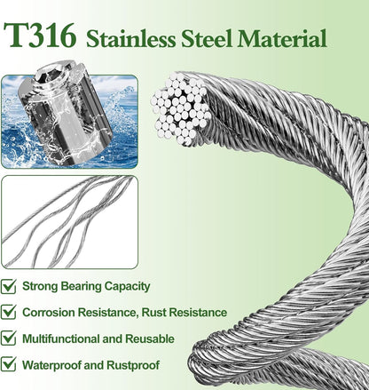 SPECILITE Wire Trellis for Climbing Plants Outdoor, 30-Set T316 Stainless Steel Kit, 1/8in x 150ft Ropes with Cable Cutter, Espalier System for Fence Wall and Garden DIY