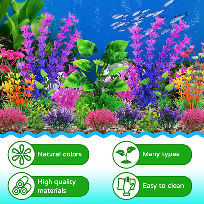 Aquarium Decorations Plants, 20pcs Aquarium Decor Plants, Colorful Fish Tank Accessories, Fish Tank Plants Plastic Decoration for Aquariums