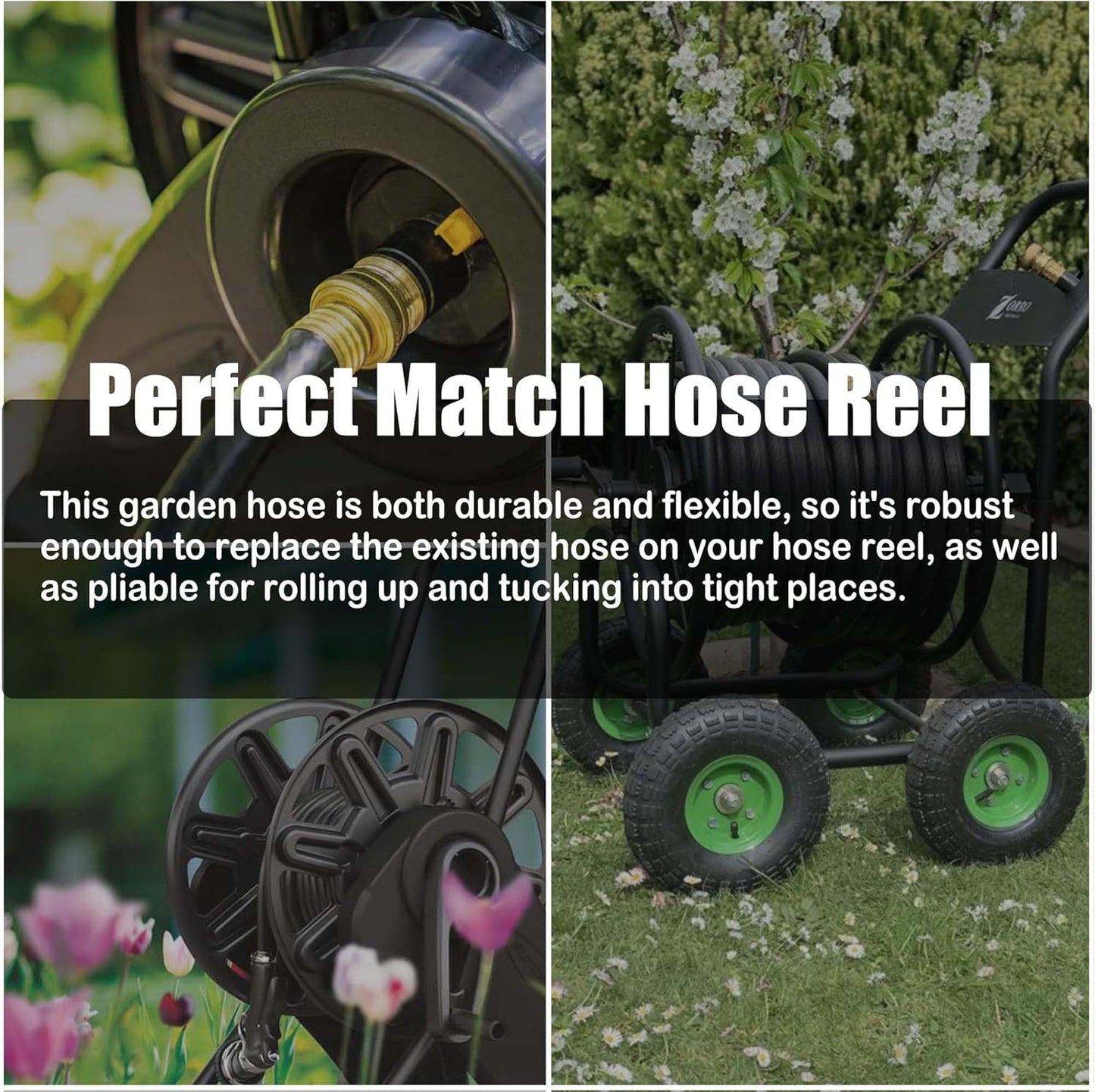 Hybrid Garden Hose 50FT - 5/8" Durable Sturdy and Functional Rubber Hose with Brass Fittings - UV Resistant Leak Proof for Large Gardens and Outdoor Use
