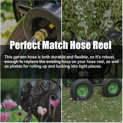 Hybrid Garden Hose 50FT - 5/8" Durable Sturdy and Functional Rubber Hose with Brass Fittings - UV Resistant Leak Proof for Large Gardens and Outdoor Use