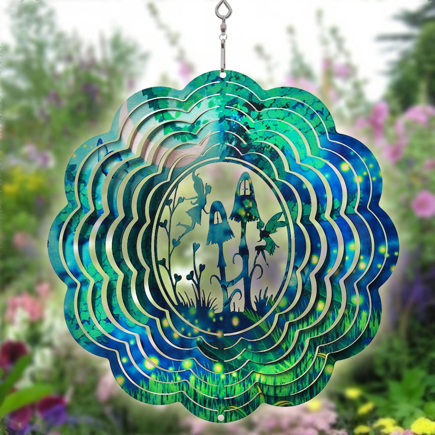 Spring Song Fairy Garden Wind Spinner, Stainless Steel, Kinetic Art, Indoor/Outdoor Hanging Decor