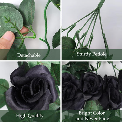 RECUTMS Artificial Rose Vine Hanging Plants 4Pieces 3.3Ft Flowers for Home Room Garden Wedding Indoor Outdoor Decoration (Black)