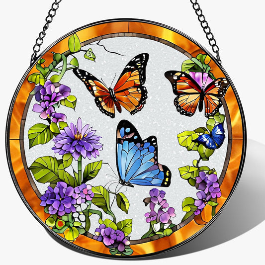Stained Glass Window Hanging, 8 Inch Sun Catchers Indoor Window, Butterfly Suncatchers for Windows