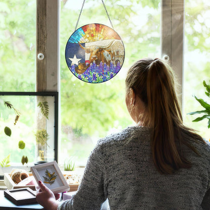 FLAGWIX Christmas Texas Gifts for Women Men - Stained Glass Window Hanging 10in - Sun Catchers Indoor Window for Garden Decor, Texas Themed Gifts for Mom Dad, House Warming Gift for Wife Husband