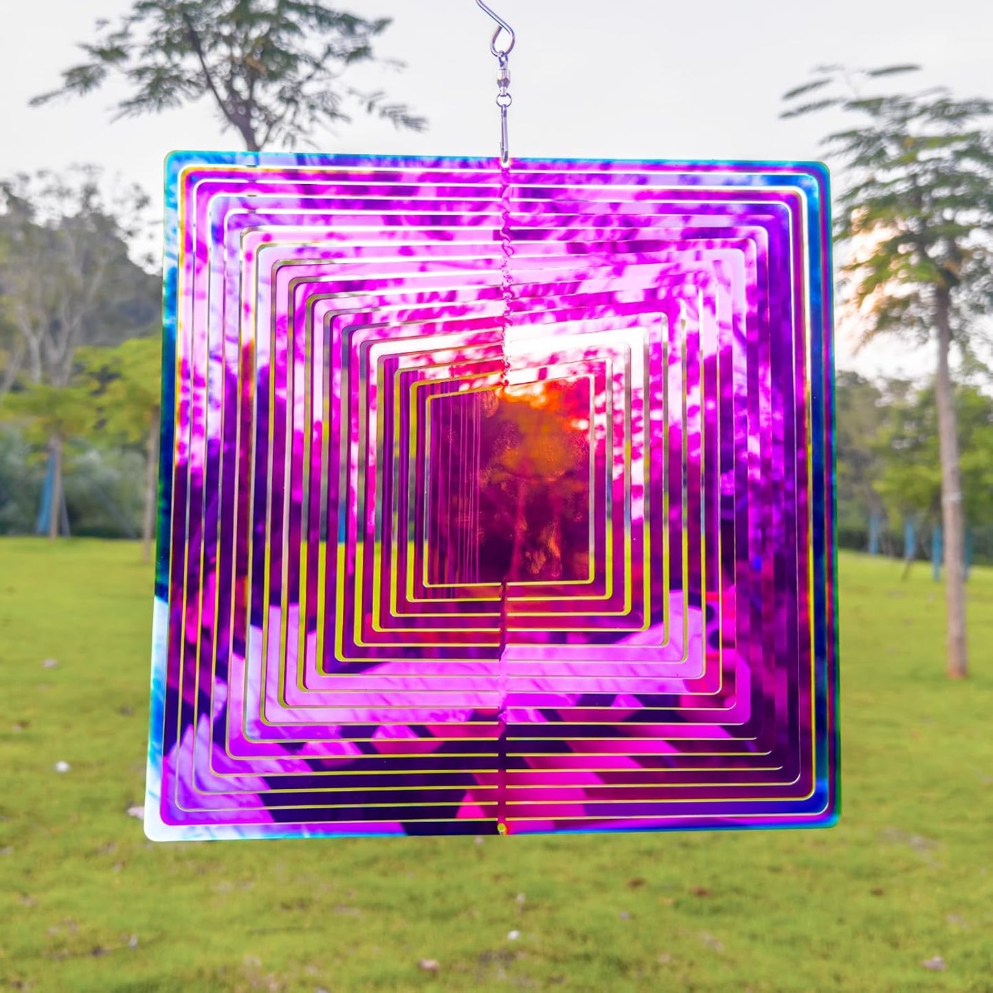 Wind Spinners Outdoor for Yard Decorations,Stainless Steel Metal, Glowing Reflective for Yard, Wind Spinners Outdoor Hanging (10'' Maze Blue Purple)