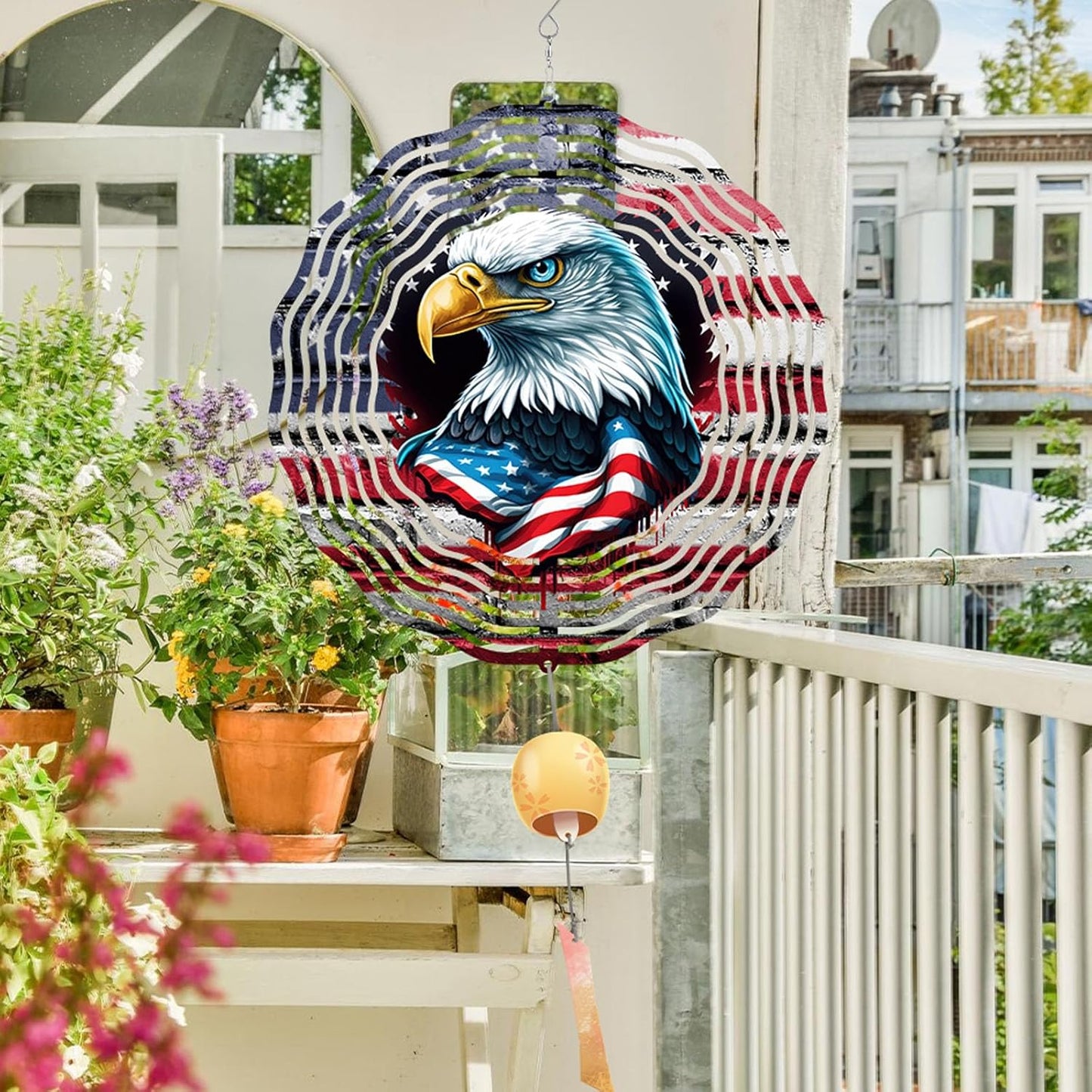 10 Inch 3D Flag Eagle Wind Spinner, Unique Metal Hanging Kinetic Wind Sculpture Ornament Gifts for Women Yard Art Garden Patio Lawn Indoor Outdoor Decor