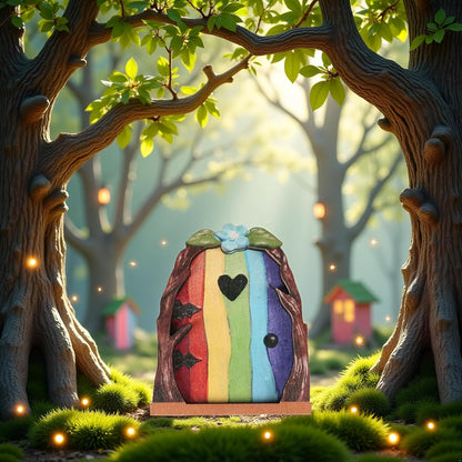 Multicolour Streak Mini Fairy Garden Door for Tree, 3D Miniature Fairy Door for Fairytale Tiny House Doors, Bonsai Terrarium Micro Landscape Decoration Accessories Garden Miniatures