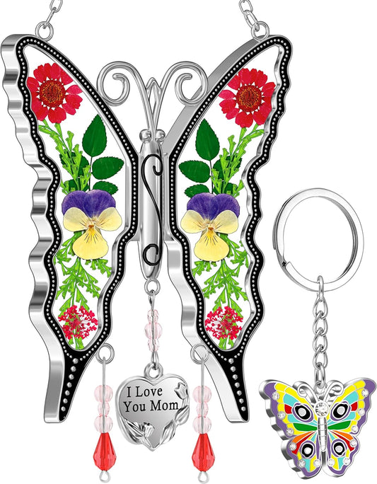 KY&BOSAM Gifts for Mom I Love You Mom Butterfly Suncatcher Mother Gift Purple Butterfly Stained