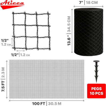 Heavy Duty Bird Netting for Garden Protection & Fruit Trees, 7.5x100 Ft with 10 Stakes – Black Anti-Bird Net for Poultry, Deer, & Squirrel Protection, Durable Nylon Mesh for Garden and Yard Use