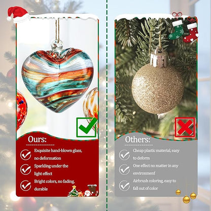Hand Blown Glass Gazing Balls for Garden Red Heart Hanging Friendship Balls for Gift Heart Shape Ornaments for Decoration (Red - C)