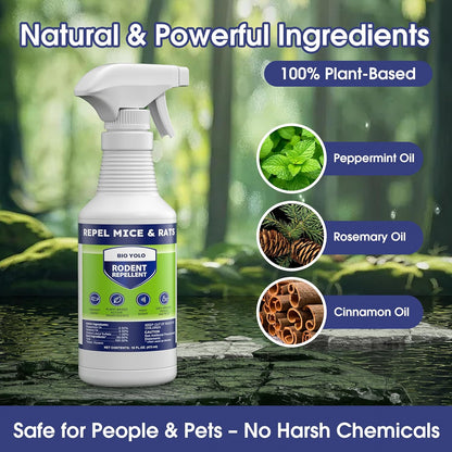 Rodent Repellent Spray, 16oz – Effective Natural Peppermint Formula Repel Mice, Rats, Squirrels, and Rodents. Safe for Indoor, Outdoor, and Car Engines. Safe for People and Pets.