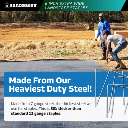 Sandbaggy 6" Wide Landscape Staples - Extra Heavy Duty: 7 Gauge Galvanized Steel - Hold Down Pipes, Landscape Fabric, Ground Cover, Erosion Control Netting, Sod, & Turf (600, 6" W x 8" L)