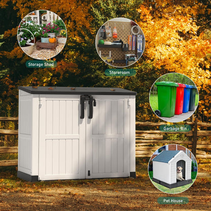 KAMABOKO Outdoor Storage Cabinet 36 Cu.Ft Outdoor Trash Can Storage Shed Waterproof Horizontal Storage Shed Outdoor Storage for Backyard, Patio, Poolside (White)