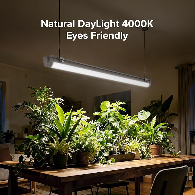 SANSI Grow Lights for Indoor Plants, 25W Plant Lights for Indoor Growing, 2FT 4000K Full Spectrum, T8 LED Grow Light Strips with 4-Level Dimmable, Auto On Off 4 8 12 Hrs Remote Control, IP54, White