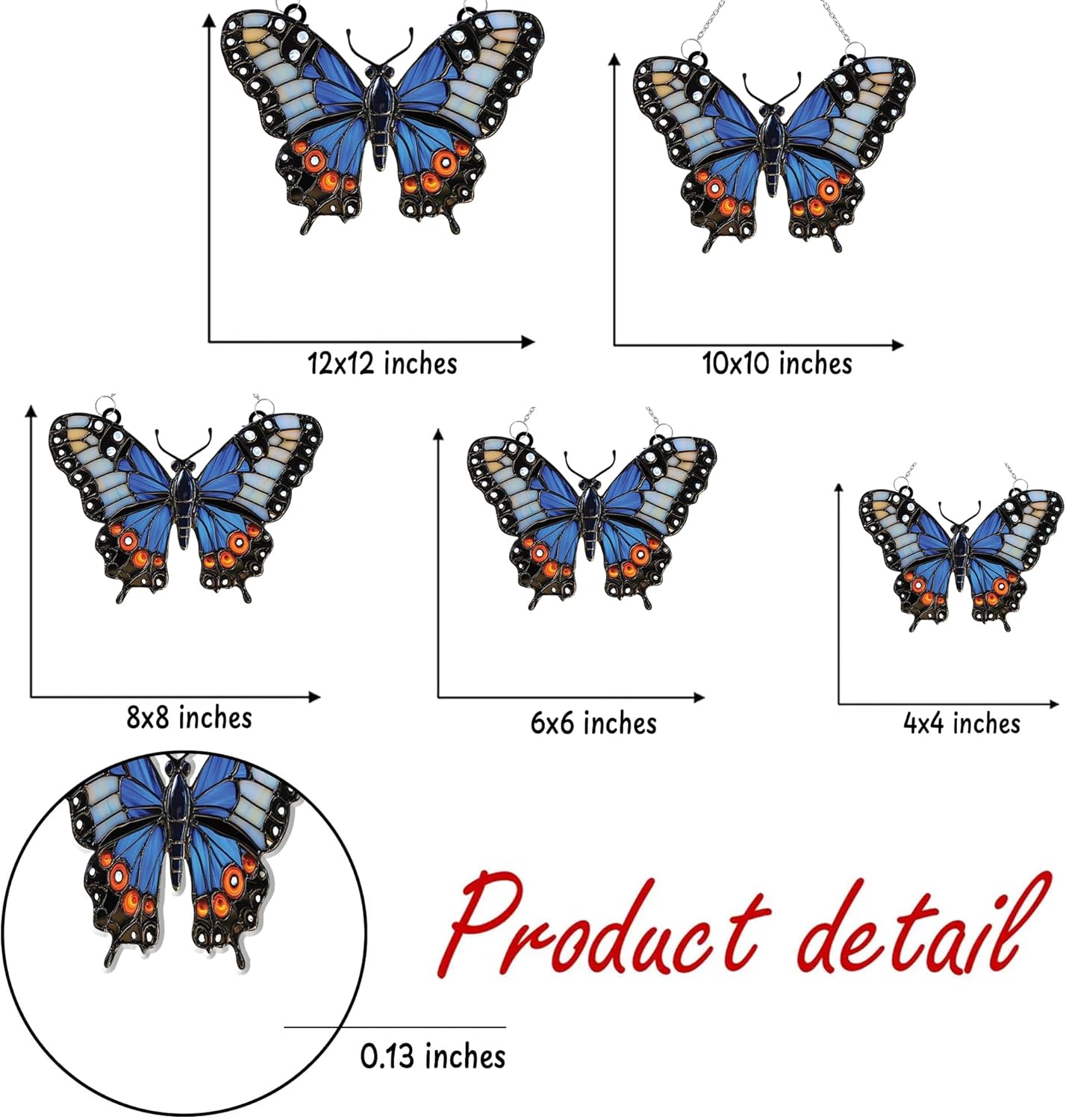 Blue Butterfly Acrylic Suncatcher Stained Glass Effect Window Car Hanging Christmas Ornament Indoor Outdoor Decor Garden Sun Catcher Panel Gift for Butterfly Lover for Women Mom Grandma
