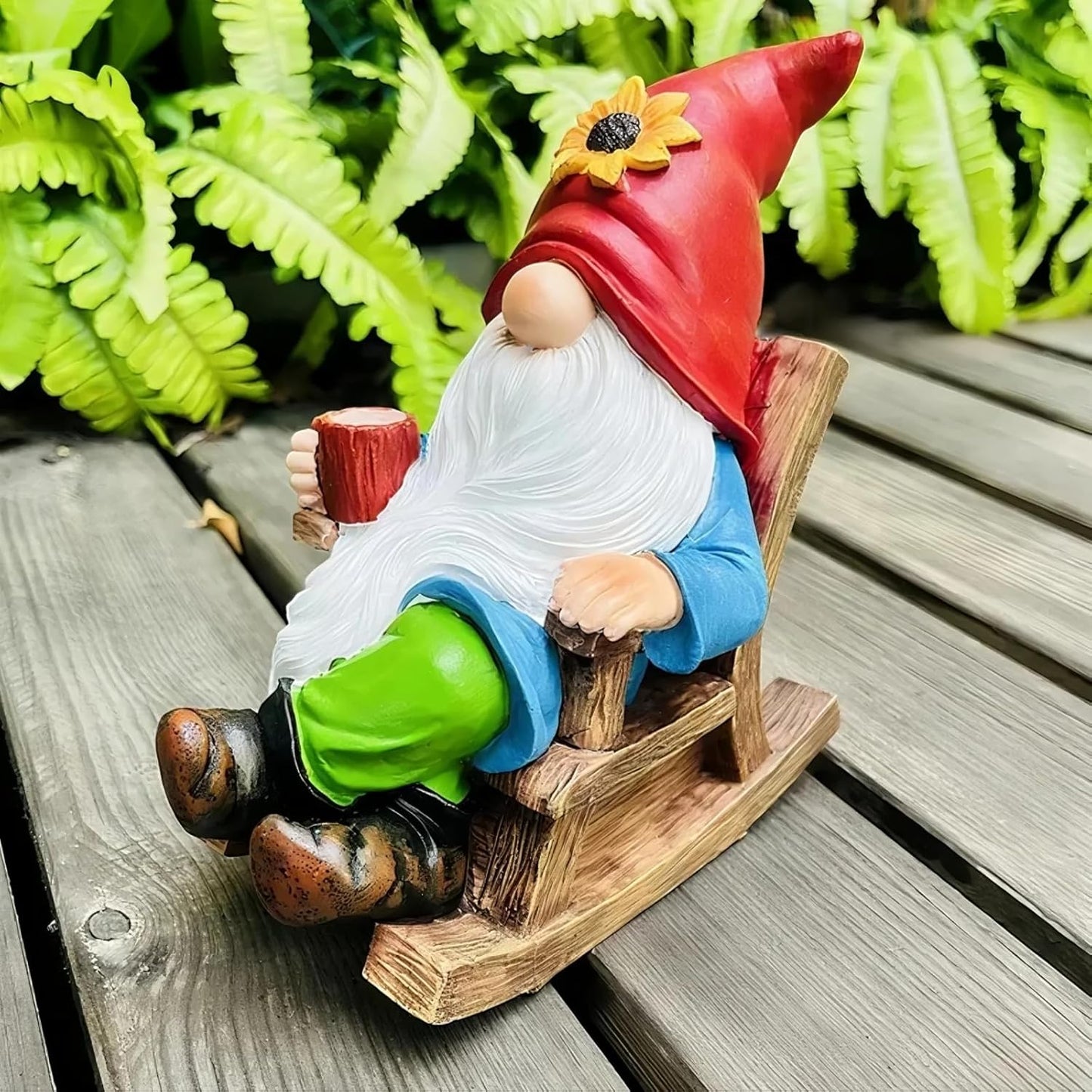 Drinking Coffee Faceless Garden Gnome Statue Decoration - 7.2"Figurine Ornament for Indoor Outdoor Home Patio Yard Lawn-Sunflower Gnome Statue-Best Garden Gifts for Mothers Day, Housewarming, Festival