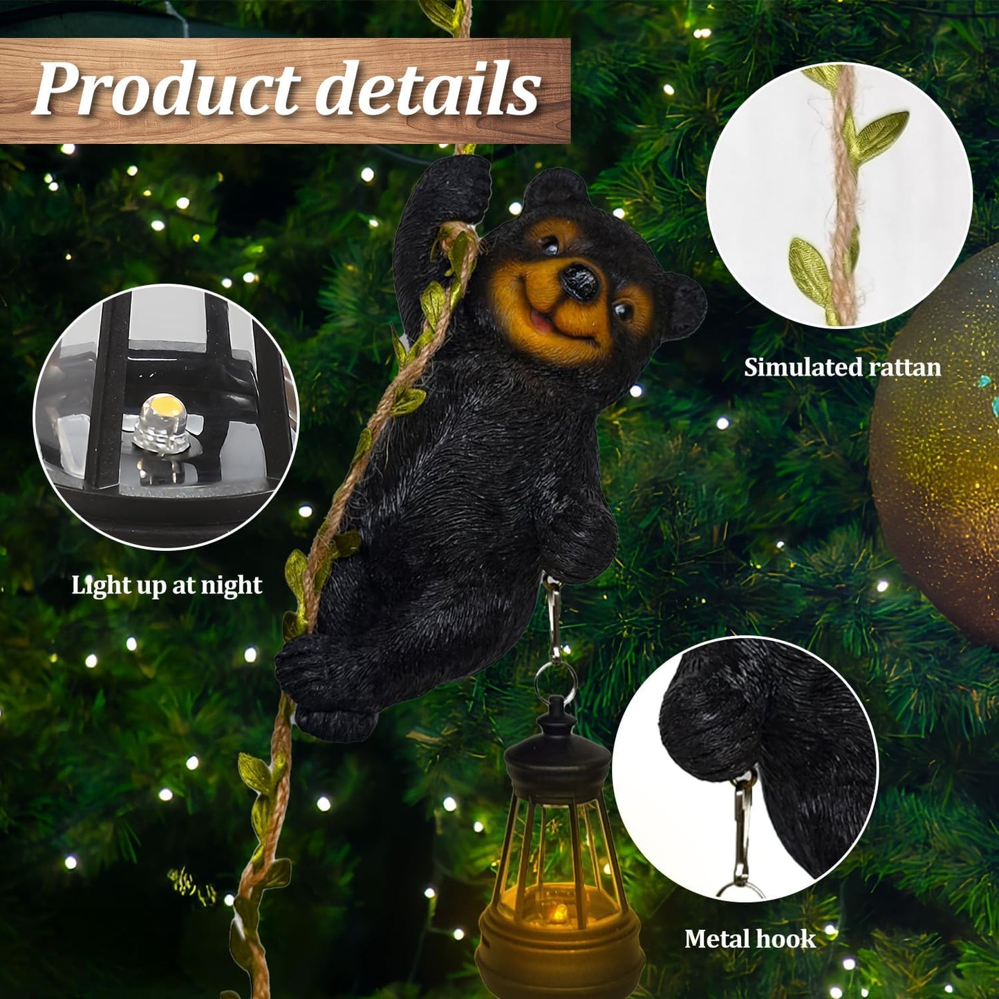 Solar Garden Decor Outdoor Statues-Resin Raccoon Climbing Vine & Squirrel Figurine with LED Light, Waterproof Hanging Animal Figurine with Hook for Patio, Yard, Home Decor Gift (Raccoon)