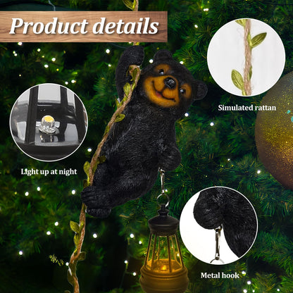 Solar Garden Decor Outdoor Statues-Resin Raccoon Climbing Vine & Squirrel Figurine with LED Light, Waterproof Hanging Animal Figurine with Hook for Patio, Yard, Home Decor Gift (Raccoon)