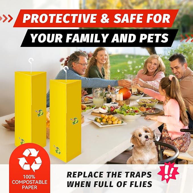LULUCATCH Sticky Fly Traps, 10 Pack Fly Catcher Fungus Gnat Traps, Hanging Yellow Sticky Traps for Flying Insect Fruit Fly, Non Toxic Odorless Bug Catcher, Pet Safe Pest Control