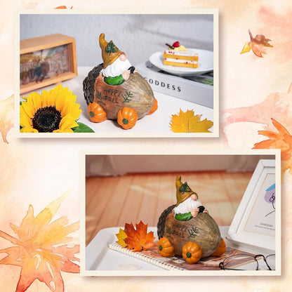 Topadorn Fall Gnome Statue Pine Cone Car with Pumpkin Wheel, Autumn Harvest Gnome Resin Figurine for Home and Outdoor, Thanksgiving Party Home Gnomes Decor