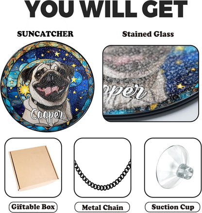 Pet Stained Glass Suncatcher Personalized Custom Name Pet Photo Ornament Window Hanging Home Decor Sympathy Gift for Loss of Pet Dog Cat Memorial Keepsake Remembrance Gift for Dog Lovers