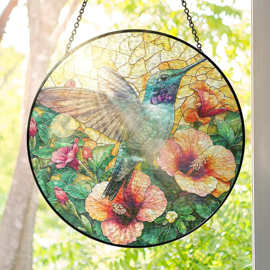 FLAGWIX Christmas Hummingbird Gifts for Women Men - Stained Glass Window Hanging 10 in - Sun