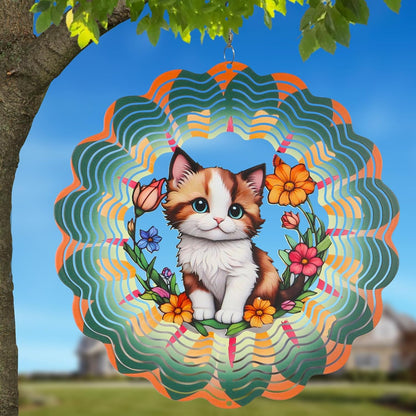 Metal Wind Spinners for Outdoor,Birthday Gifts for Women Mom Grandma, 12 Inch Cute Brown cat Wind Spinner, Kinetic Sculpture Garden Decor for Ornament Gifts