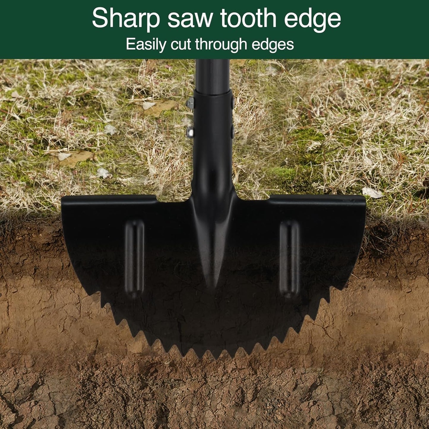 Oliynedy Lawn Edger Tool, Manual Grass Edger Long Handle 36 inch, Steel Hand Saw-Tooth Border Half Moon Edger Shovel for Yard, Garden, Landscaping, Sidewalk, Cable Burying