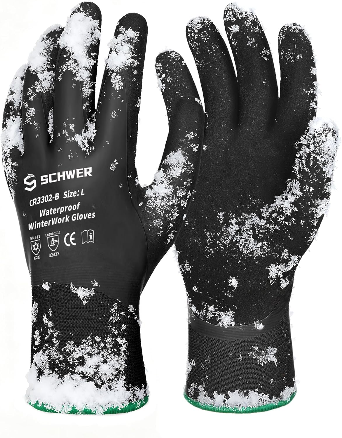 Schwer Waterproof Winter Work Gloves, ANSI A2 Cut Resistant Freezer Gloves for Outdoor Cold Weather Keep Hands Warm, Thermal Insulated Gloves for Shoveling Snow, Ice Fishing, Super Grip, L