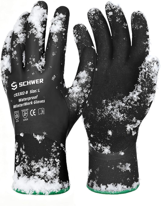 Schwer Waterproof Winter Work Gloves, ANSI A2 Cut Resistant Freezer Gloves for Outdoor Cold Weather Keep Hands Warm, Thermal Insulated Gloves for Shoveling Snow, Ice Fishing, Super Grip, L