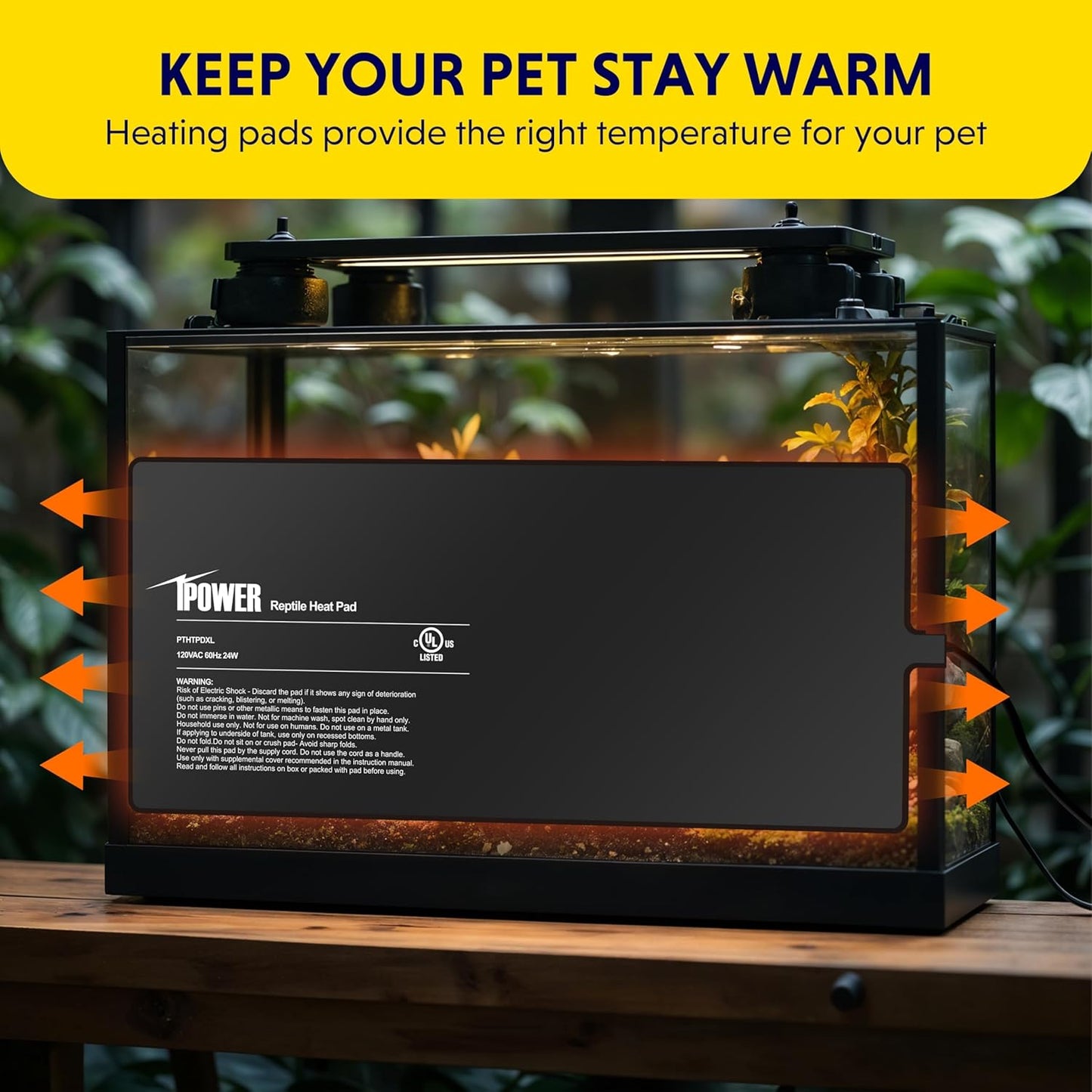 iPower 8x18 Inch Reptile Heat Pad Under Tank Heater, Energy-Efficient & Waterproof Design Terrarium Warmer Mat for Turtles, Lizards, Snakes, 2 Pack