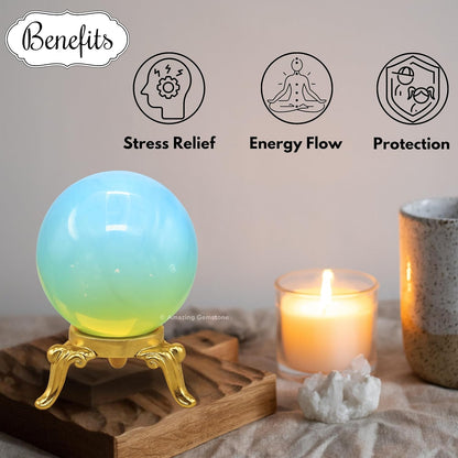Amazing Gemstone Opalite Crystal Ball with Stand - 2" Inches Crystal Sphere Meditation Balls for Witchcraft and Decorative Balls