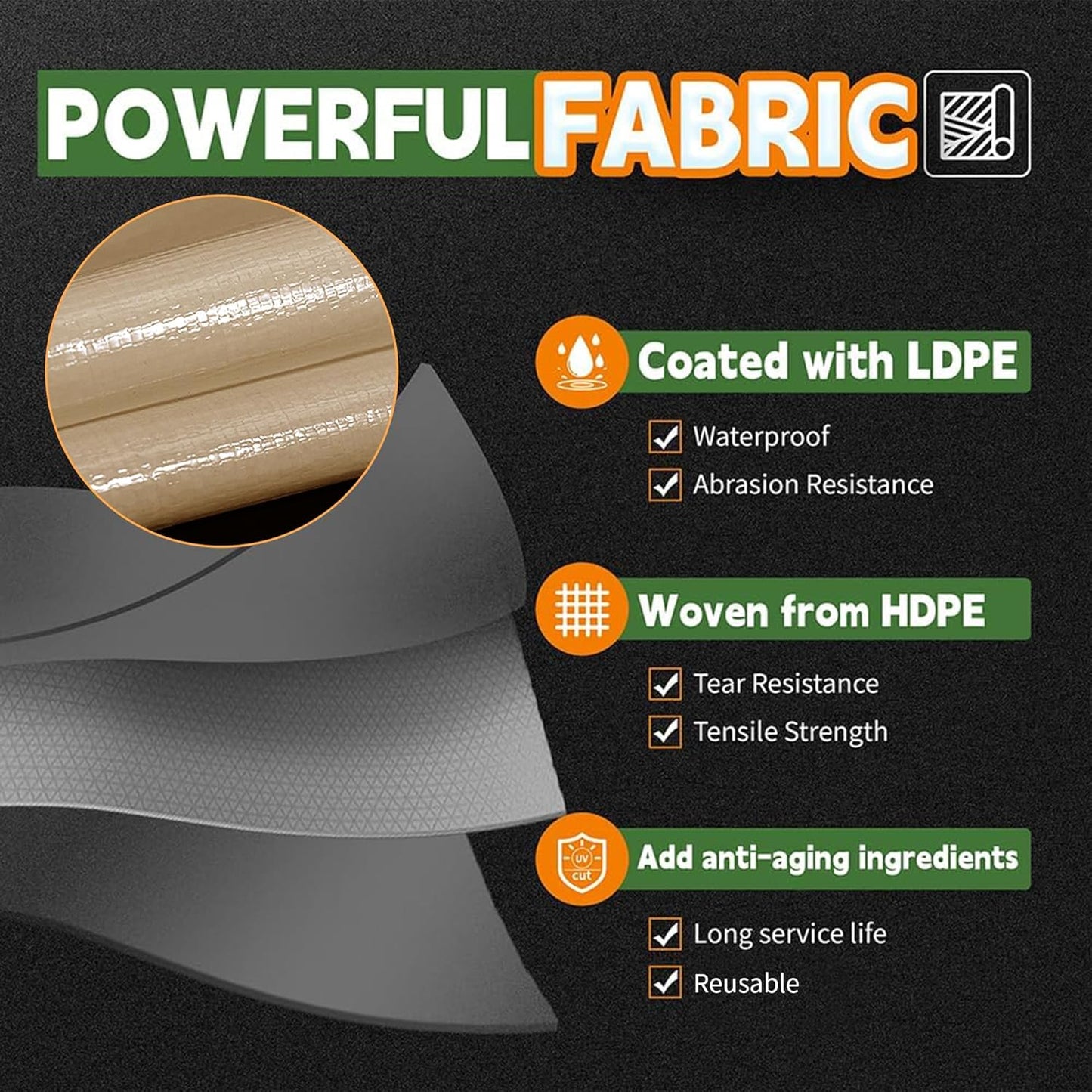 RAINDEWAY 5x7 Feet Heavy Duty 12 Mil Tan Poly Tarp Cover,UV Resistant,Weatherproof,Durable,Multipurpose Waterproof Small Tarp with Grommets and Reinforced Edges