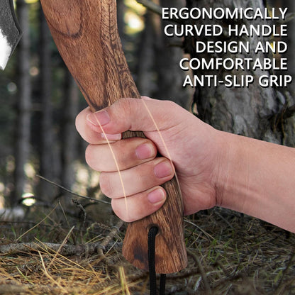 10.7 Inch Hatchet Axe, Camping Hatchet with 1065 High Carbon Steel and Leather Sheath, Bushcraft Hatchete for Chopping and Wood Splitting, Perfect for Outdoor Survival and Adventures