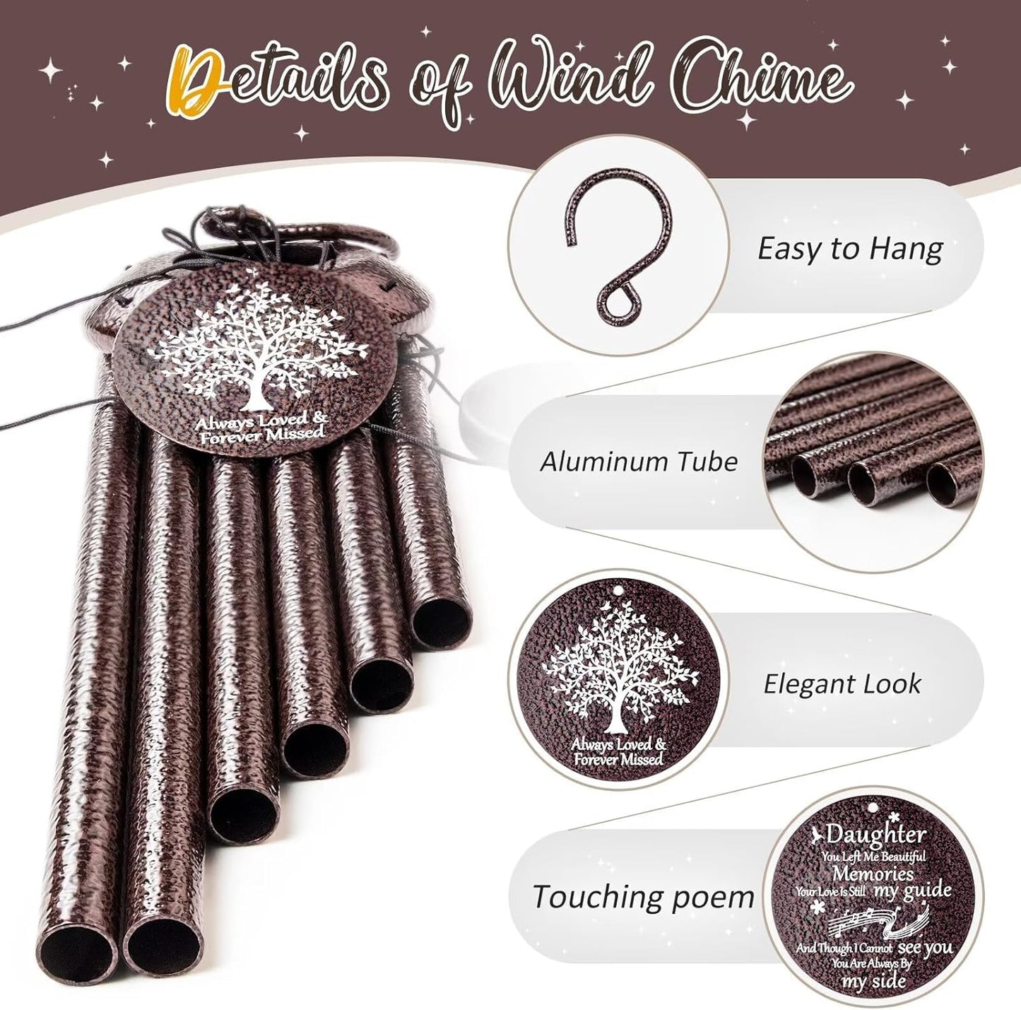 Memorial Gifts for Loss of Daughter, 25''Memorial Wind Chimes of Sympathy Gifts for Loss of Daughter,Bereavement, Condolence, Remembrance Gifts,Windchimes in Memory