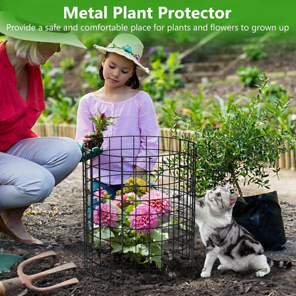 Metal Plant Protector from Animals, 15 Pcs 13'' x 13'' Sturdy Plant Cages with Matching Ground Spikes and Nylon Ties, Keep Animals Out for Plants, Shrubs, Vegetables and Flowers