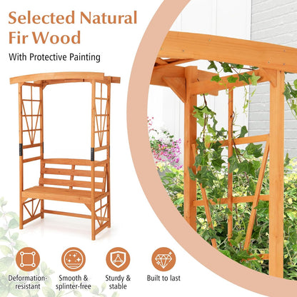 Giantex Garden Arbor with Bench - Wooden Garden Arch Trellis for Climbing Plants Vines, 2-Person Outdoor Bench, 48''W x 75''H Patio Archway for Lawn Wedding Party Ceremony Backyard Decor