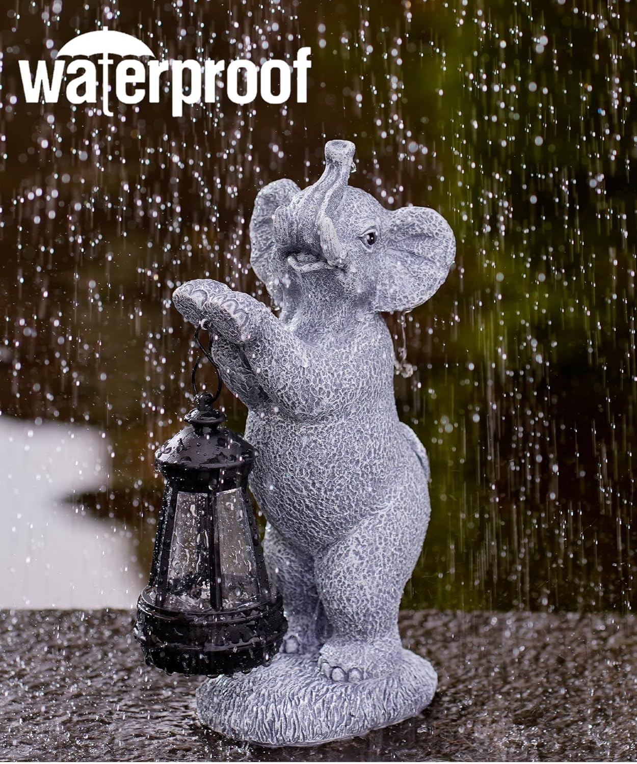 Elephant Statues for Garden Decor: Outdoor Sculpture with Warm Lights for Balcony Lawn Patio Yard - Gifts for Mom Grandma Women