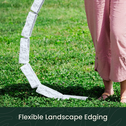 Beuta Landscape Edging | Garden Edging Border | No Dig Faux Stone Bricks & Spikes for Lawn Edging, Flower beds, Pathways & Yards – 4 Packs | Each Pack Has 6 Bricks 48" Lx 4" W x 2.25" H|Limewash
