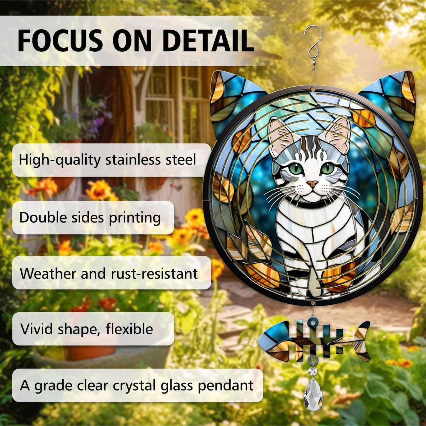American Shorthair Cat Wind Spinner, American Shorthair Cat Wind Spinner Hanging for Yard and Garden