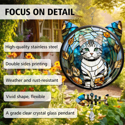 American Shorthair Cat Wind Spinner, American Shorthair Cat Wind Spinner Hanging for Yard and Garden