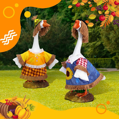 3 Set Fall Goose Outfit 23 Inch Fall Pilgrim Cement Goose Outfit Thanksgiving Scarecrow Porch Decor Clothes Costume for Autumn Garden Yard Statue Decor